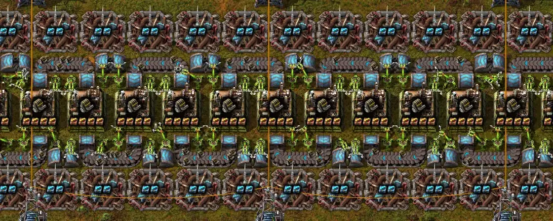 Official Factorio factory block showing machines surrounded by beacons